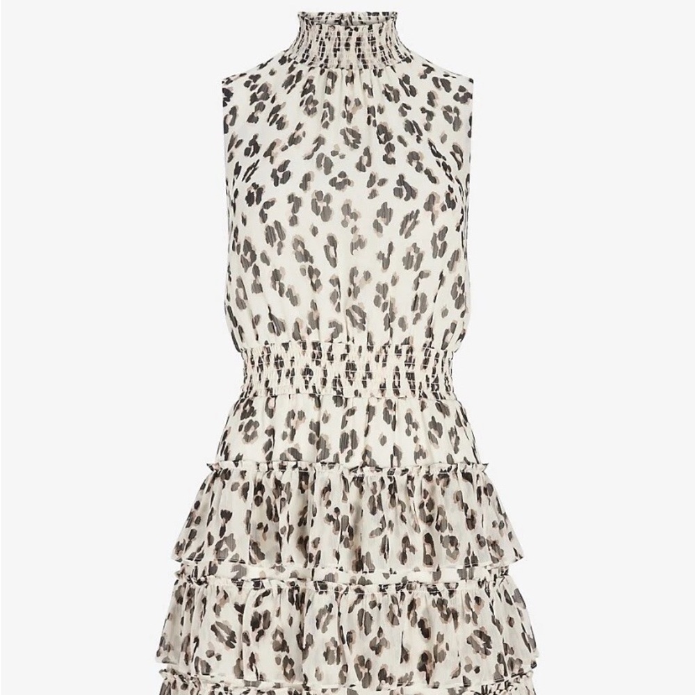 Express Leopard Print Smocked Tiered Dress
